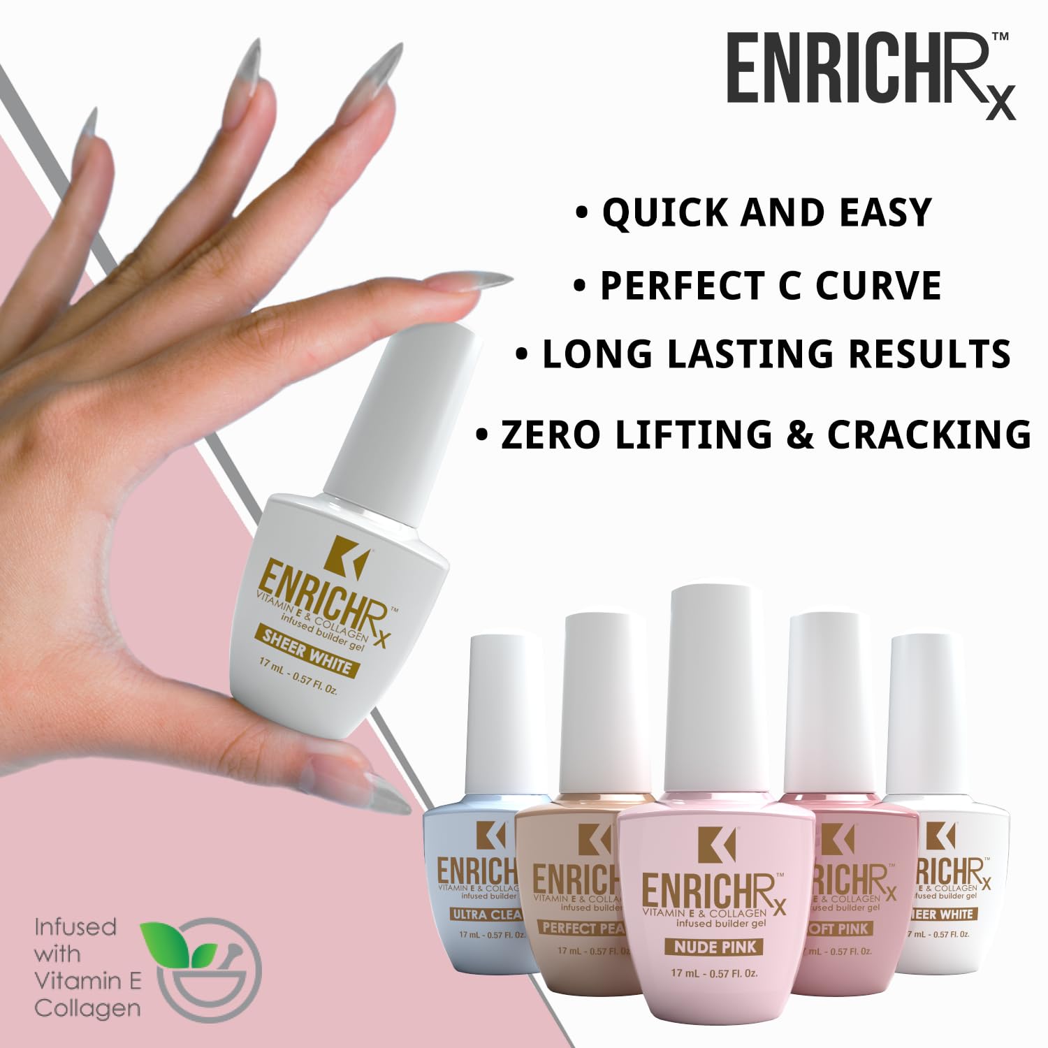 KUPA GelFinity EnrichRx Vitamin E and collagen infusion for nourishing nails.