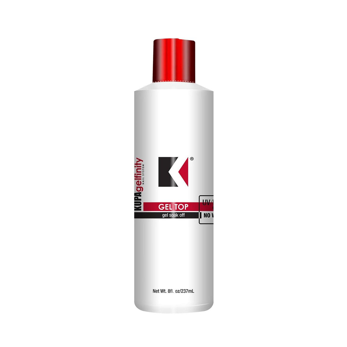 KUPA GelFinity Topcoat 8oz bottle shows long-lasting gloss for gel nails