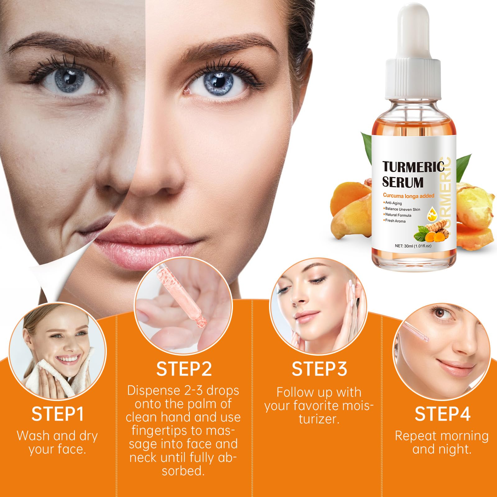 Kurchugo Turmeric Serum moisturizing effect visible on dry skin.