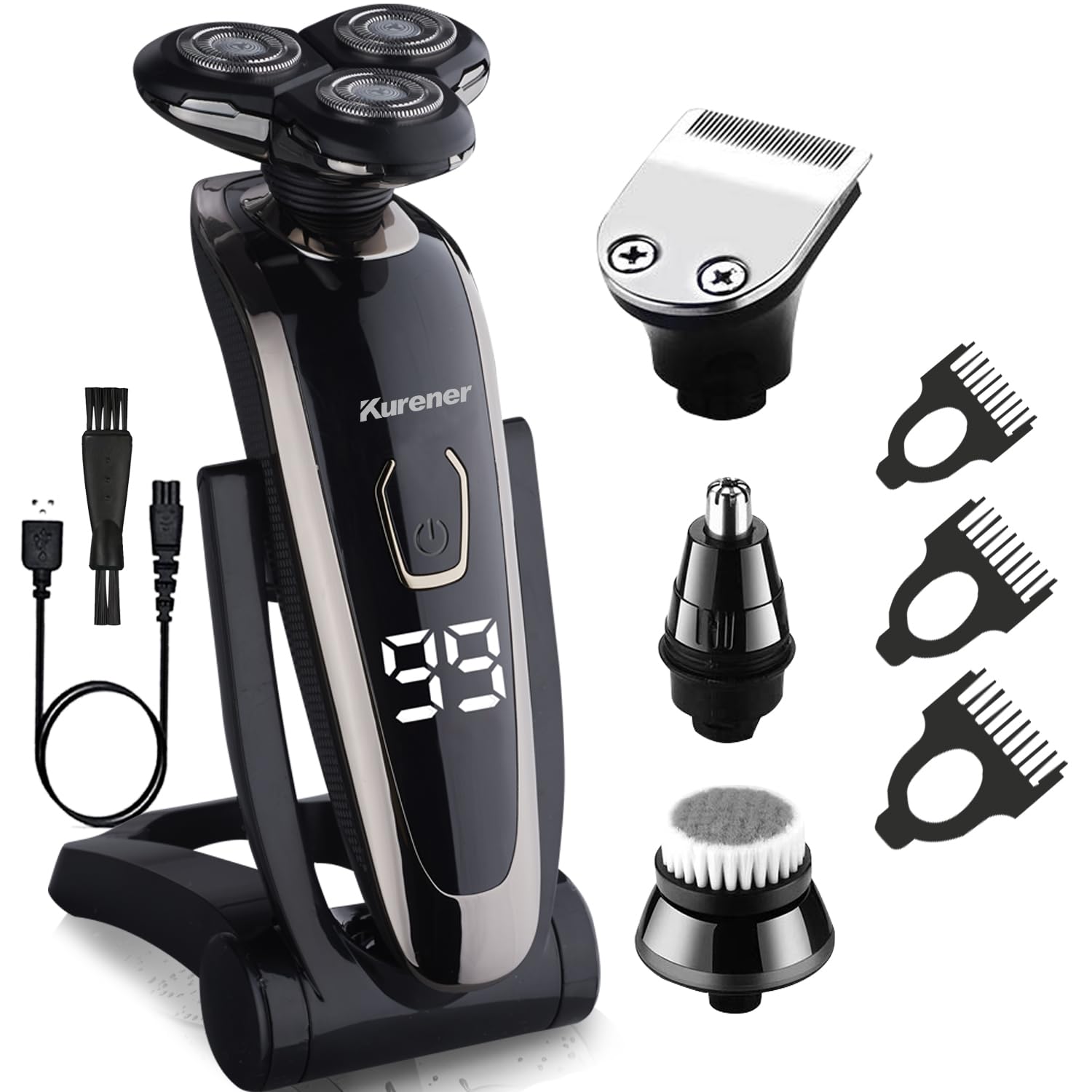 Kurener electric razor with clear recharge indicator and battery status display
