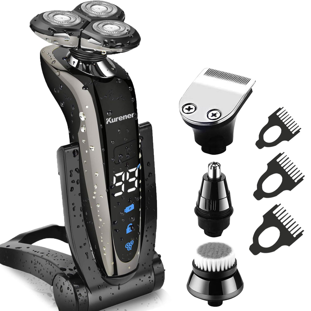Kurener electric shaver face close-up showing precise, comfortable shaving potential
