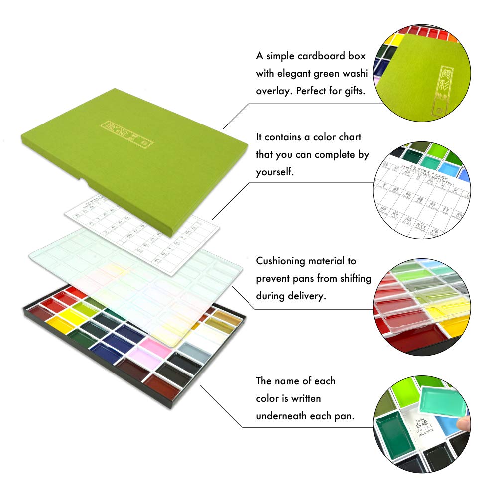 Kuretake Gansai Tambi large pans support both small and broad brushstrokes.