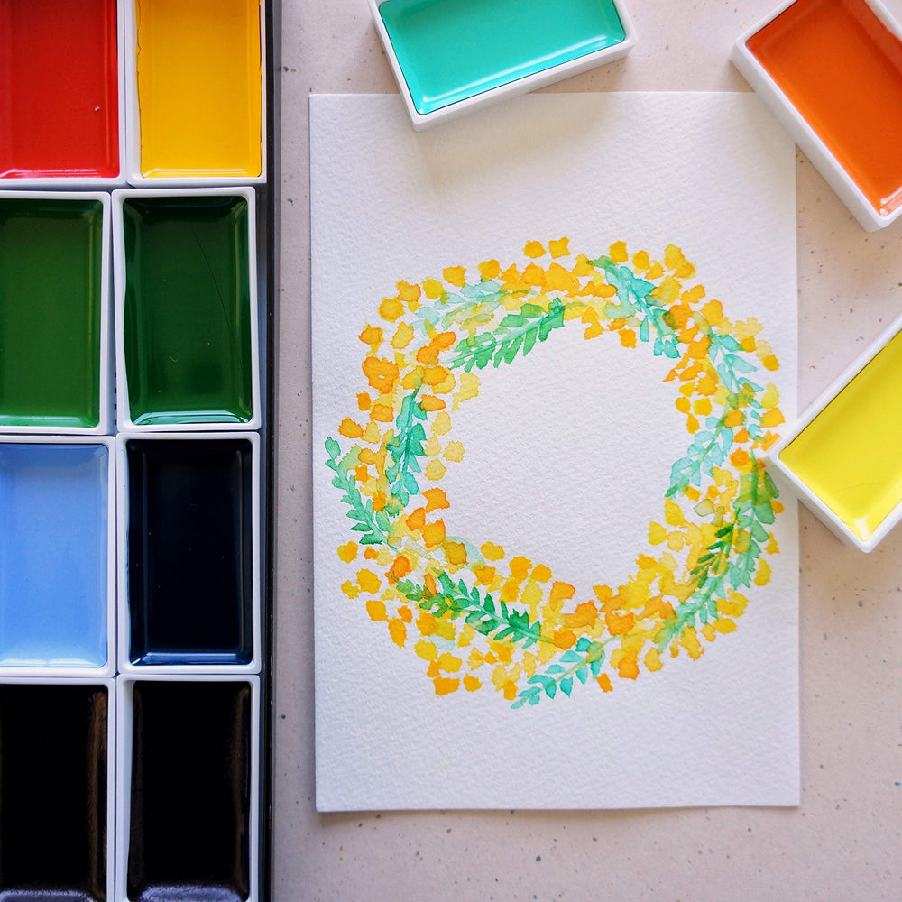 Kuretake Gansai Tambi watercolors enable smooth layering with no hard edges.