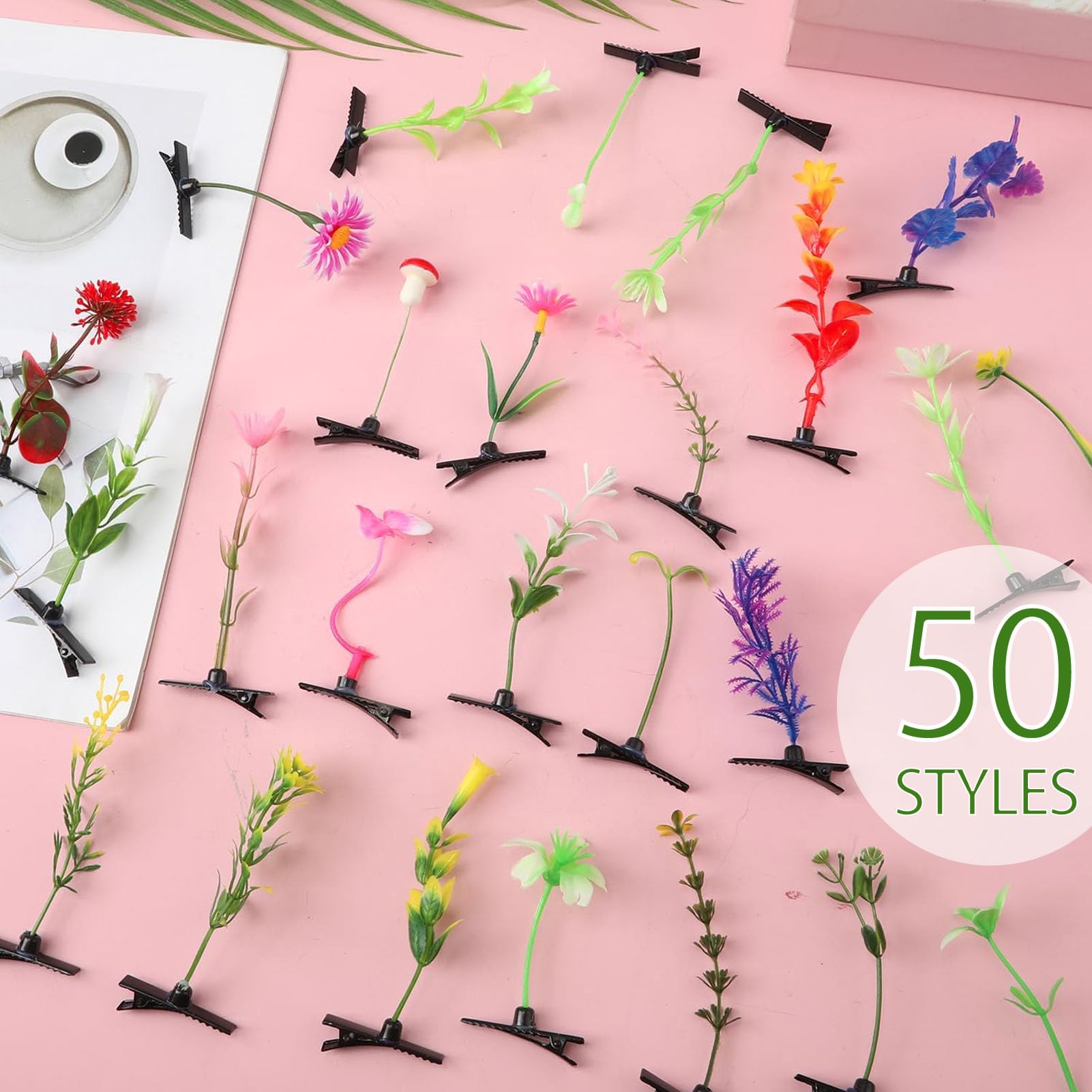 Kurilai 50-piece plant hair clip pack for sharing and styling versatility