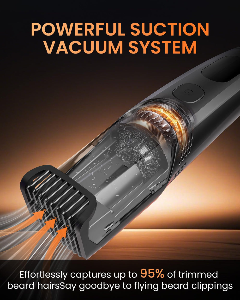 kurtmark vacuum beard trimmer built-in vacuum captures hair during trimming