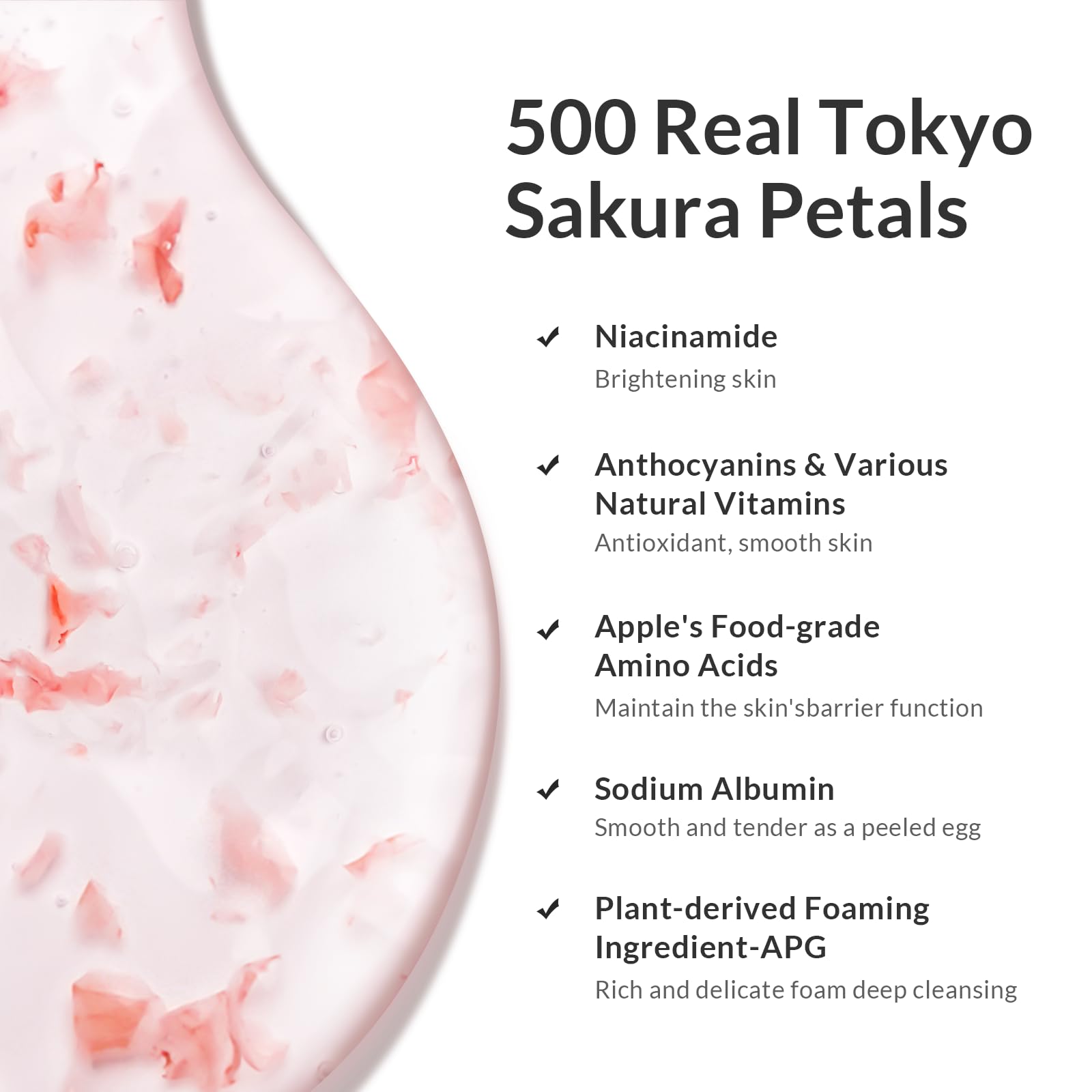 Kustie Real Sakura petals visible in the wash for luxurious sensory lather.