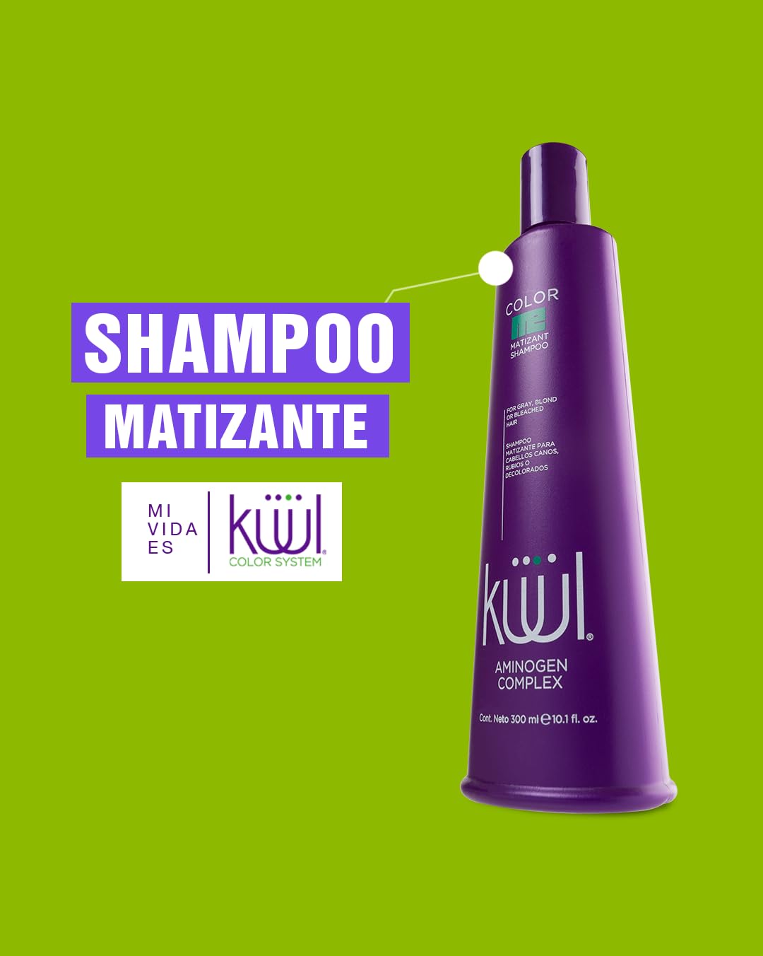 KUUL Matizant Shampoo purple liquid highlights ash tones in hair.