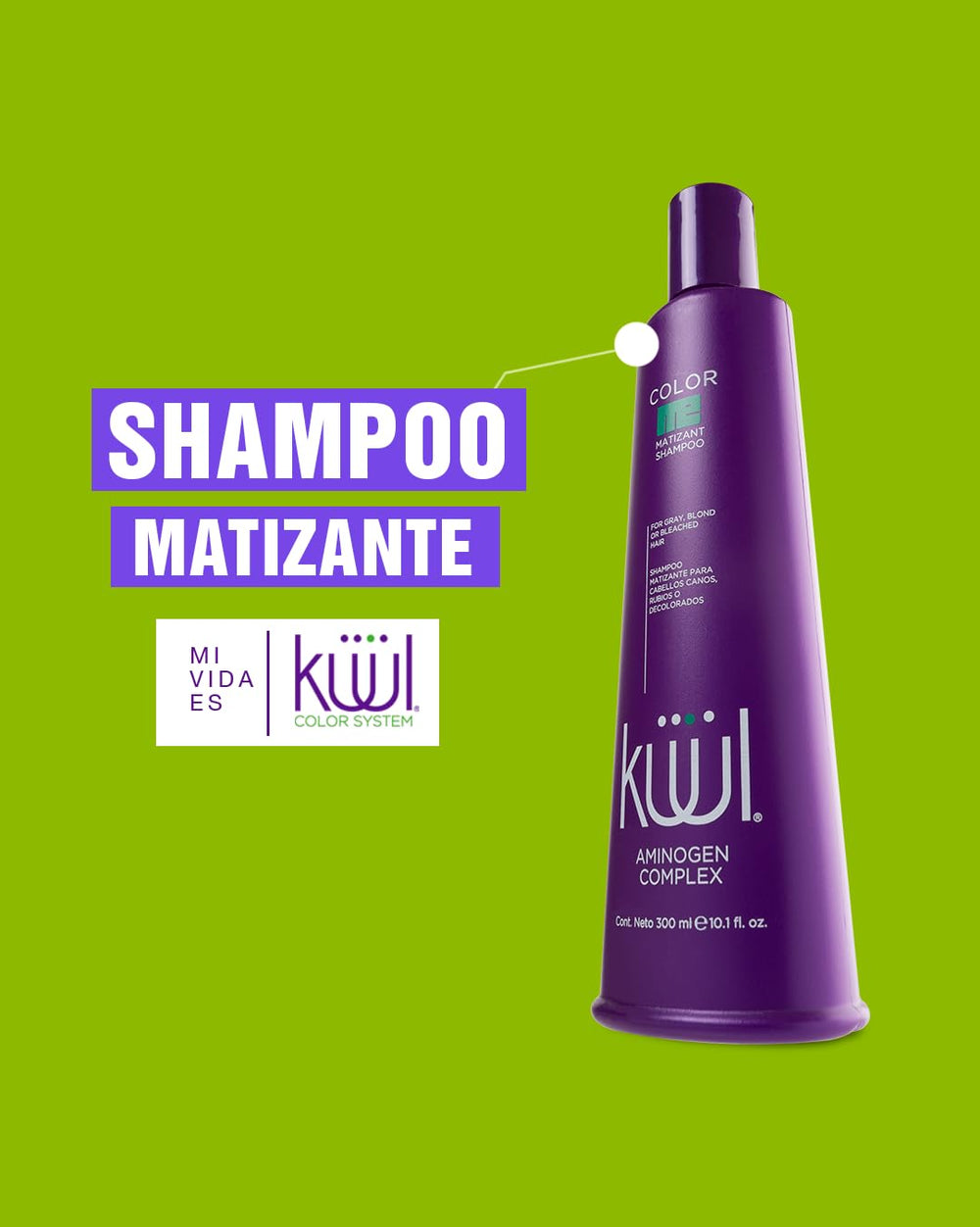 KUUL Matizant Shampoo purple liquid highlights ash tones in hair.