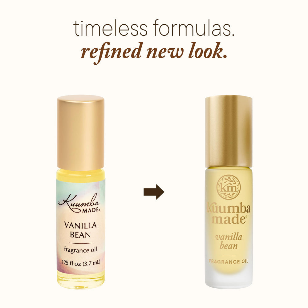 Kuumba Made Vanilla Bean roller shows convenient roll-on for on-the-go touch-ups.