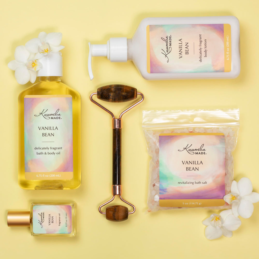 Kuumba Made Vanilla Bean Body Lotion packaging shows 6.75 oz, ideal for daily use.