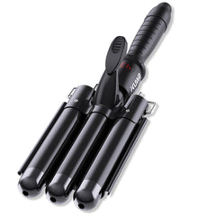 Kuwa three-barrel curling iron with LCD display for precise, fast waves.