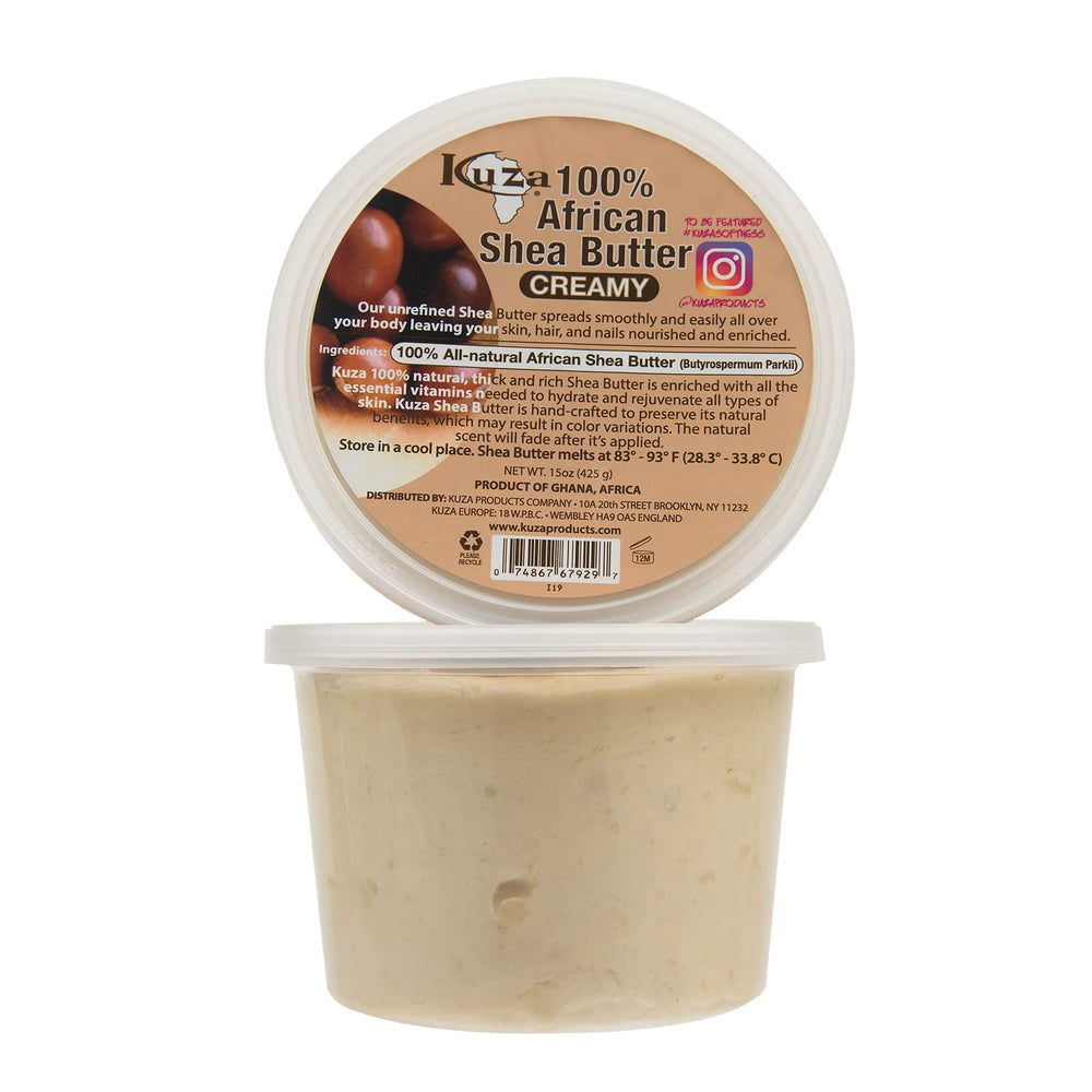 Kuza shea butter borututu ingredients close-up emphasizes natural formula and vitamins.