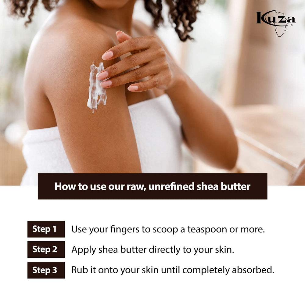 Kuza shea butter skin softening glide shows easy spread for smooth skin.
