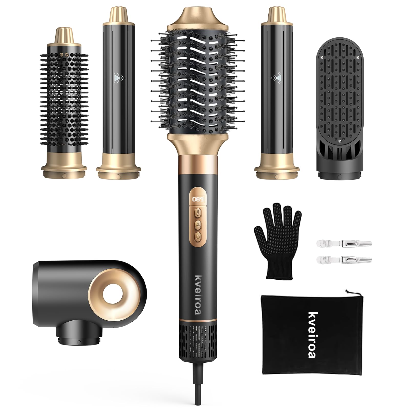 Kveiroa 6-in-1 hot air brush with attachments for faster drying and versatile styling