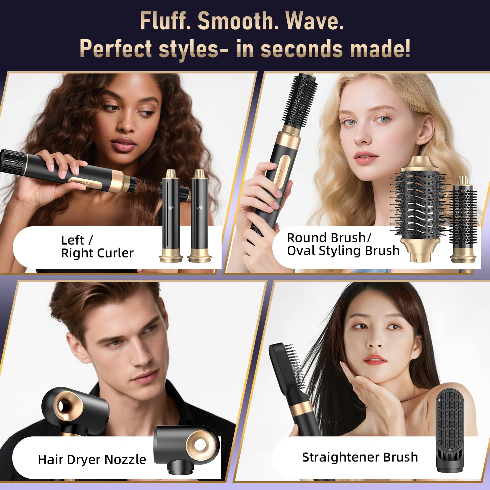 Kveiroa ceramic knot-free brush head provides smooth detangling and even heat