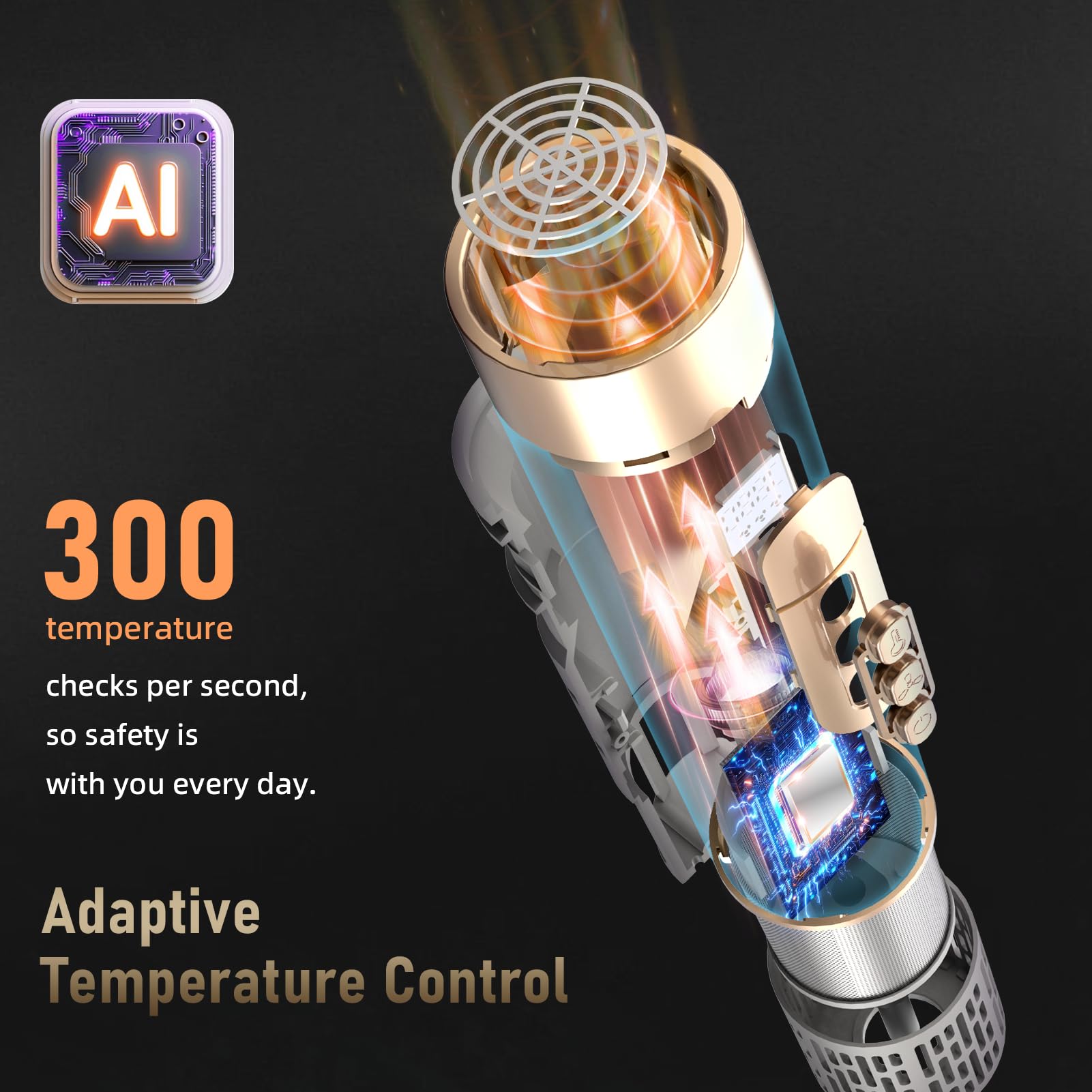 Kveiroa fast-drying hot air brush with intelligent temperature control.