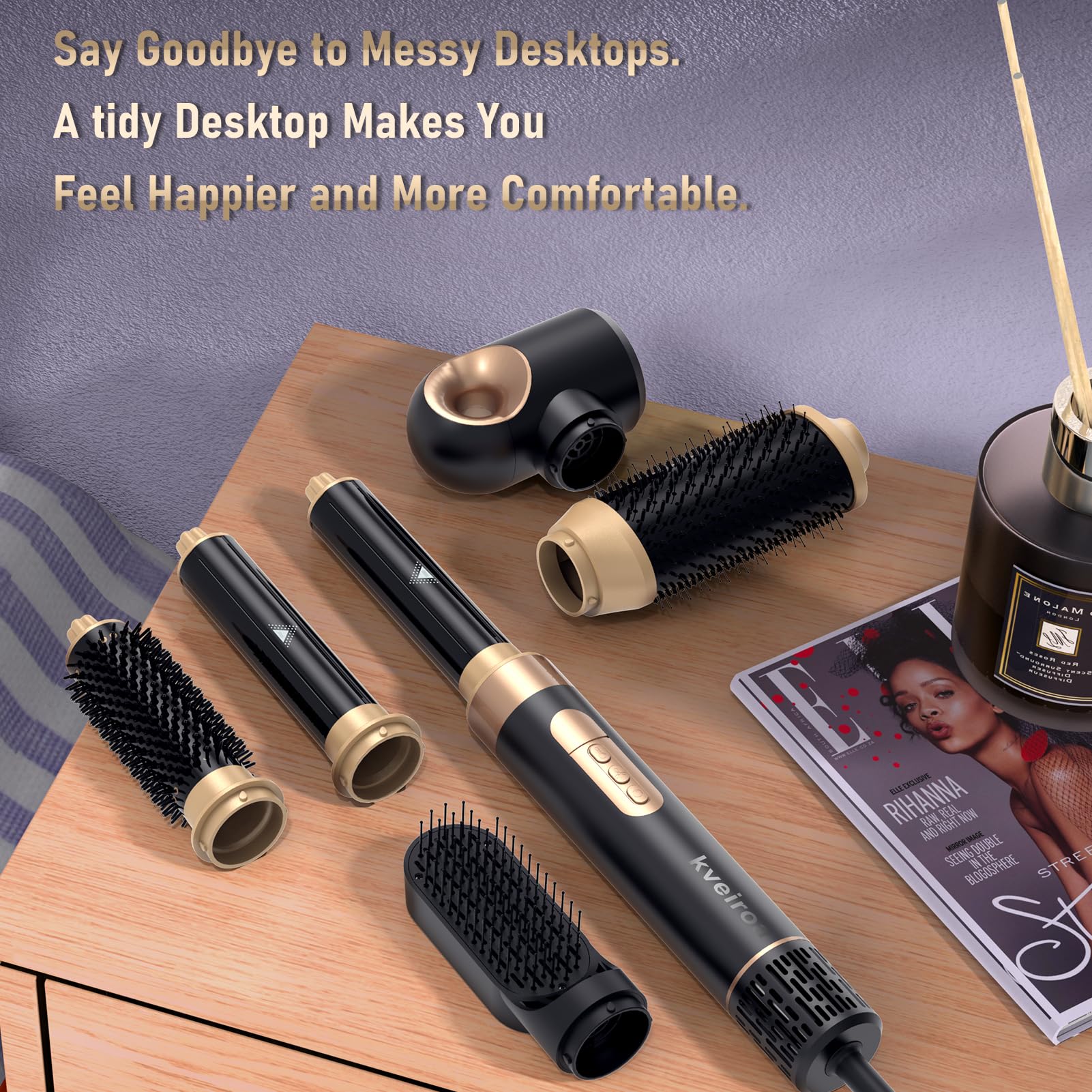 Kveiroa built-in safety features protect hair during styling and quick-cooling option