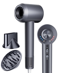 KVINEEN hair dryer front view in frosted gray, compact and travel-friendly for quick styling.
