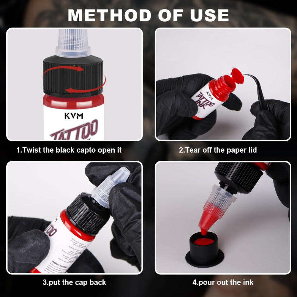 KVM Tattoo Ink PET bottles packaging highlights easy storage and reuse after opening