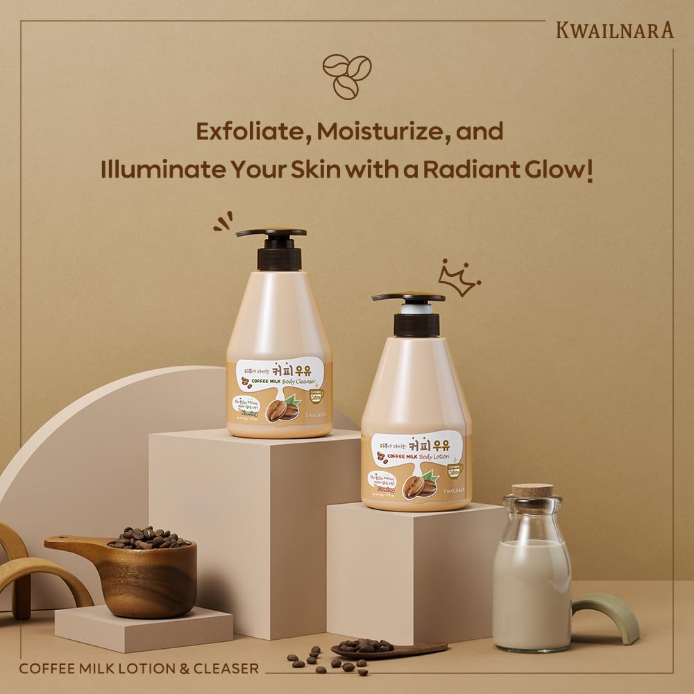 Kwailnara Coffee Milk Body Wash bottle back highlights dermatological safety and gentle care.
