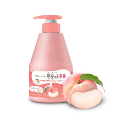 Kwailnara Peach Milk Body Lotion bottle demonstrating creamy hydration for daily skin care.