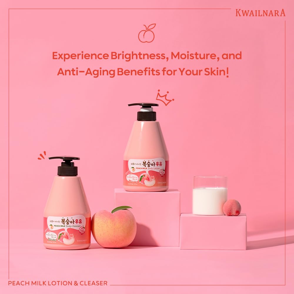 Kwailnara Peach Milk Body Lotion swatch highlighting fast-absorbing, non-greasy texture.