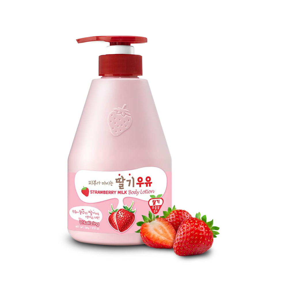 Kwailnara Strawberry Milk Body Lotion bottle showing hydrated skin potential