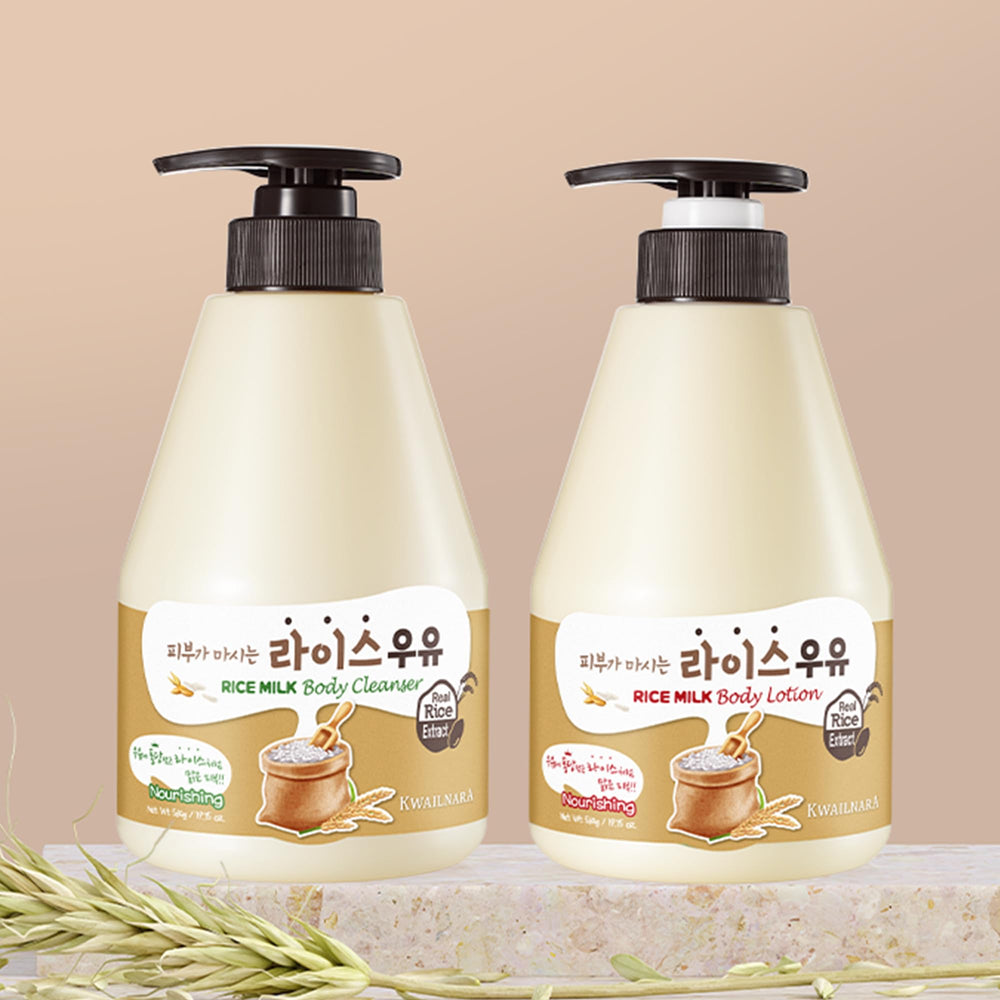 Kwailnara WELCOS Rice Milk Body Lotion ingredient shot emphasizing rice extract nourishes skin