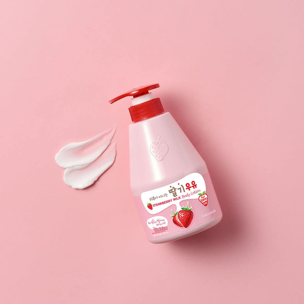 Kwailnara WELCOS Strawberry Milk Skin-nourishment closeup showcases rich hydration and creamy texture