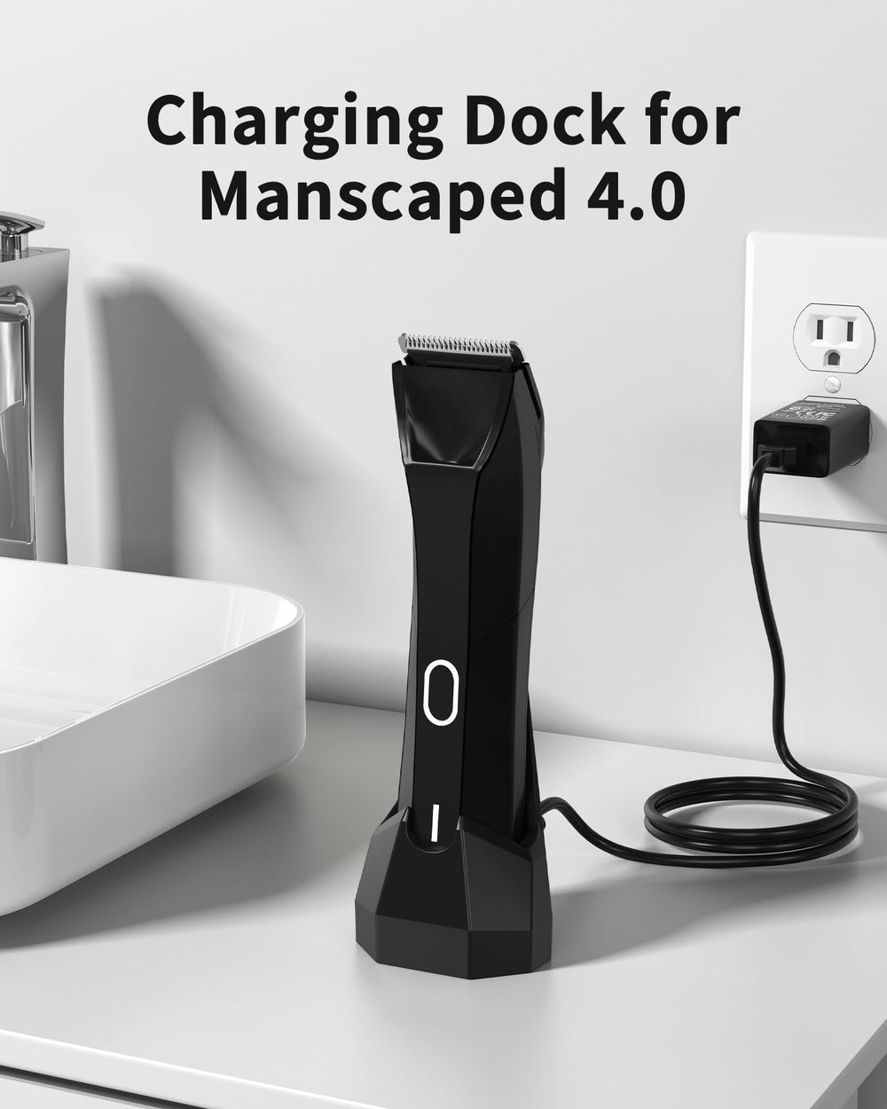 KWRNVO Manscaped 4.0 charger dock top view highlighting compact form.