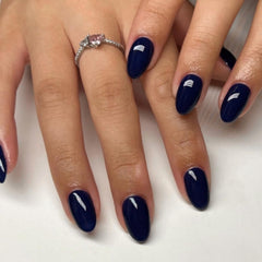 KXAMELIE navy blue press-on nails application-ready kit with glossy surface