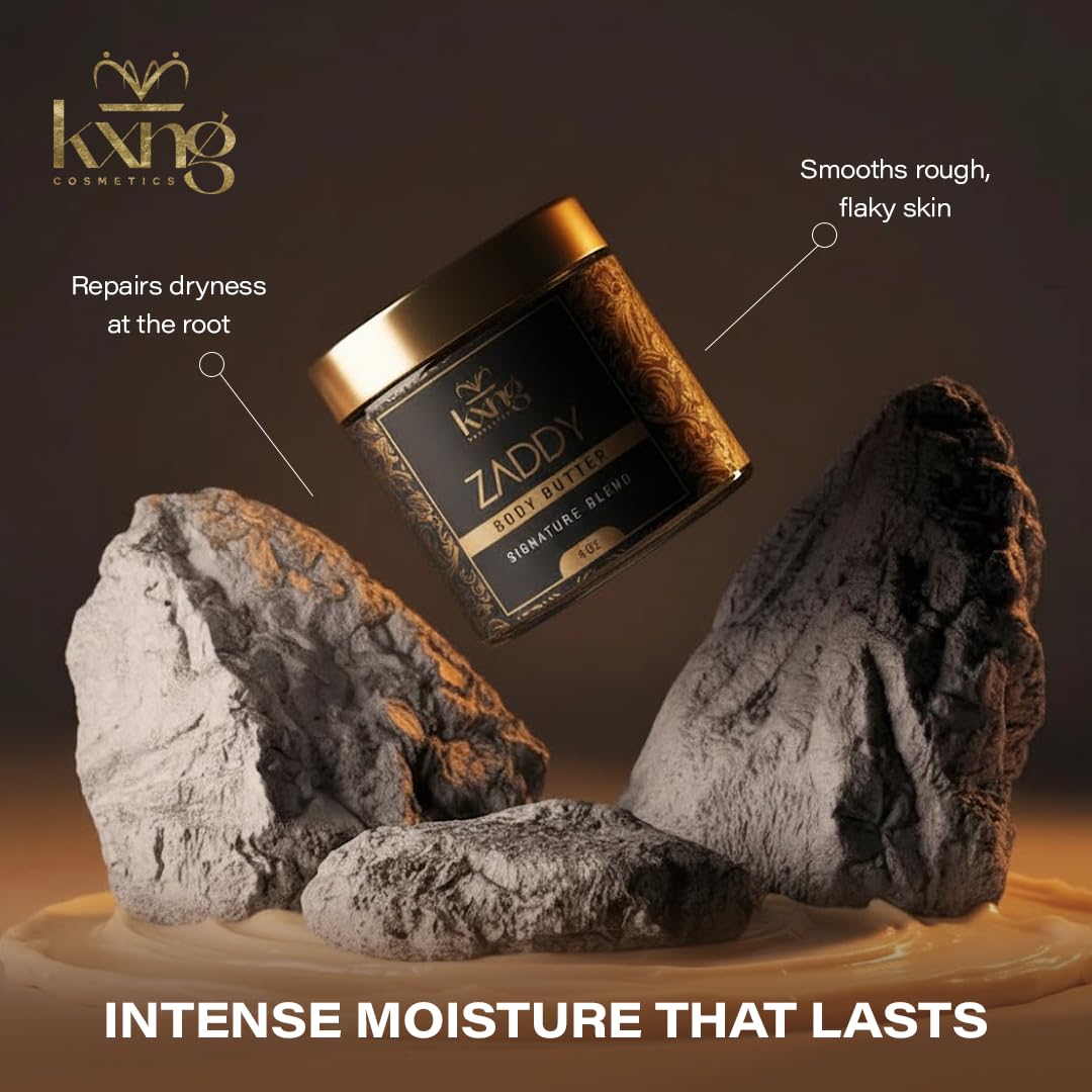 KXNG Cosmetics Organic Shea Body Butter cream on feet to combat dry skin.