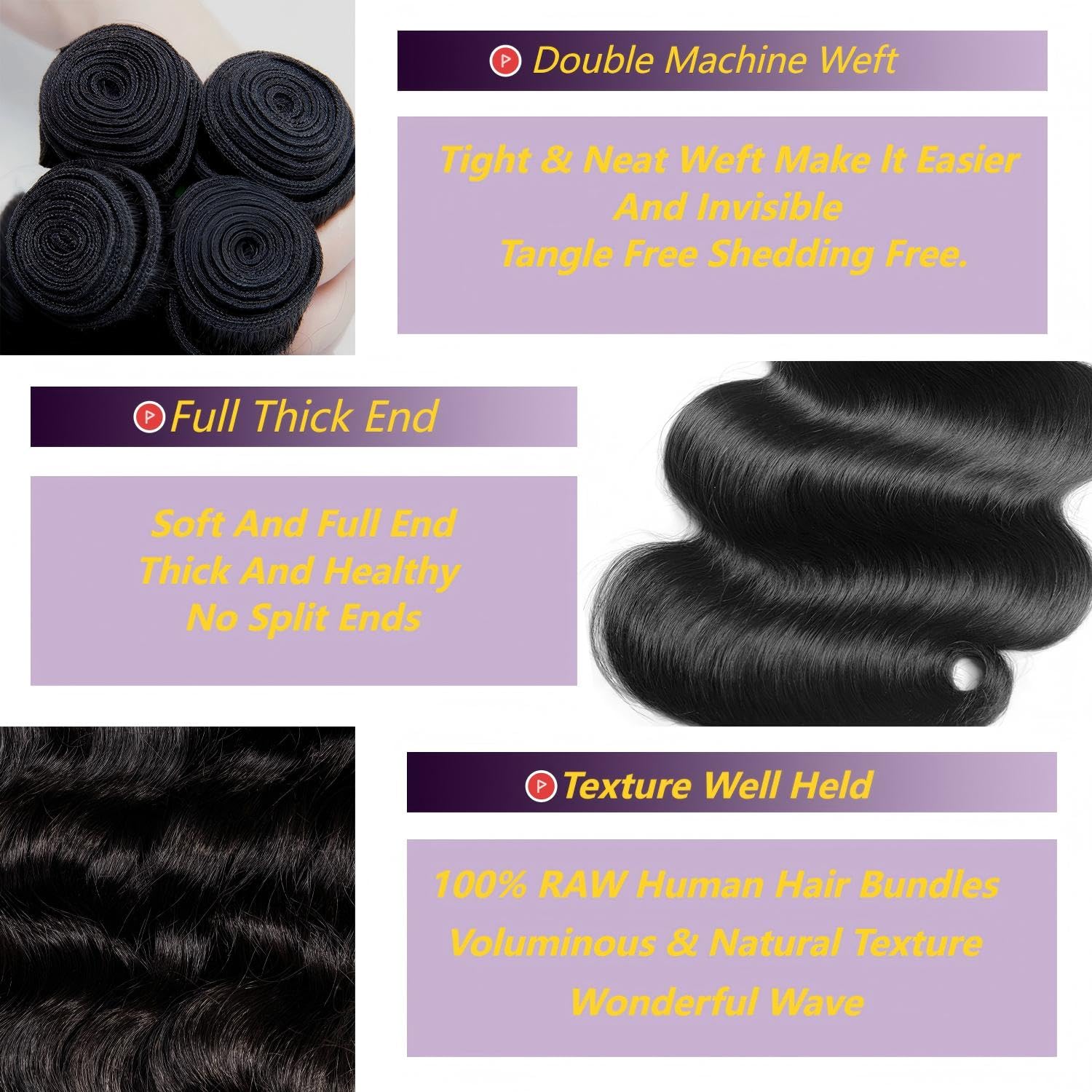 KXRO 12A body-wave bundles 18 inch deliver smooth texture for seamless wig density