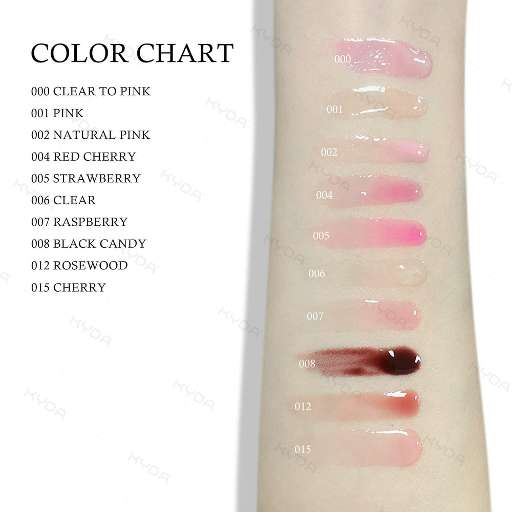 KYDA Lip Glow Oil packaging and tube with pink branding