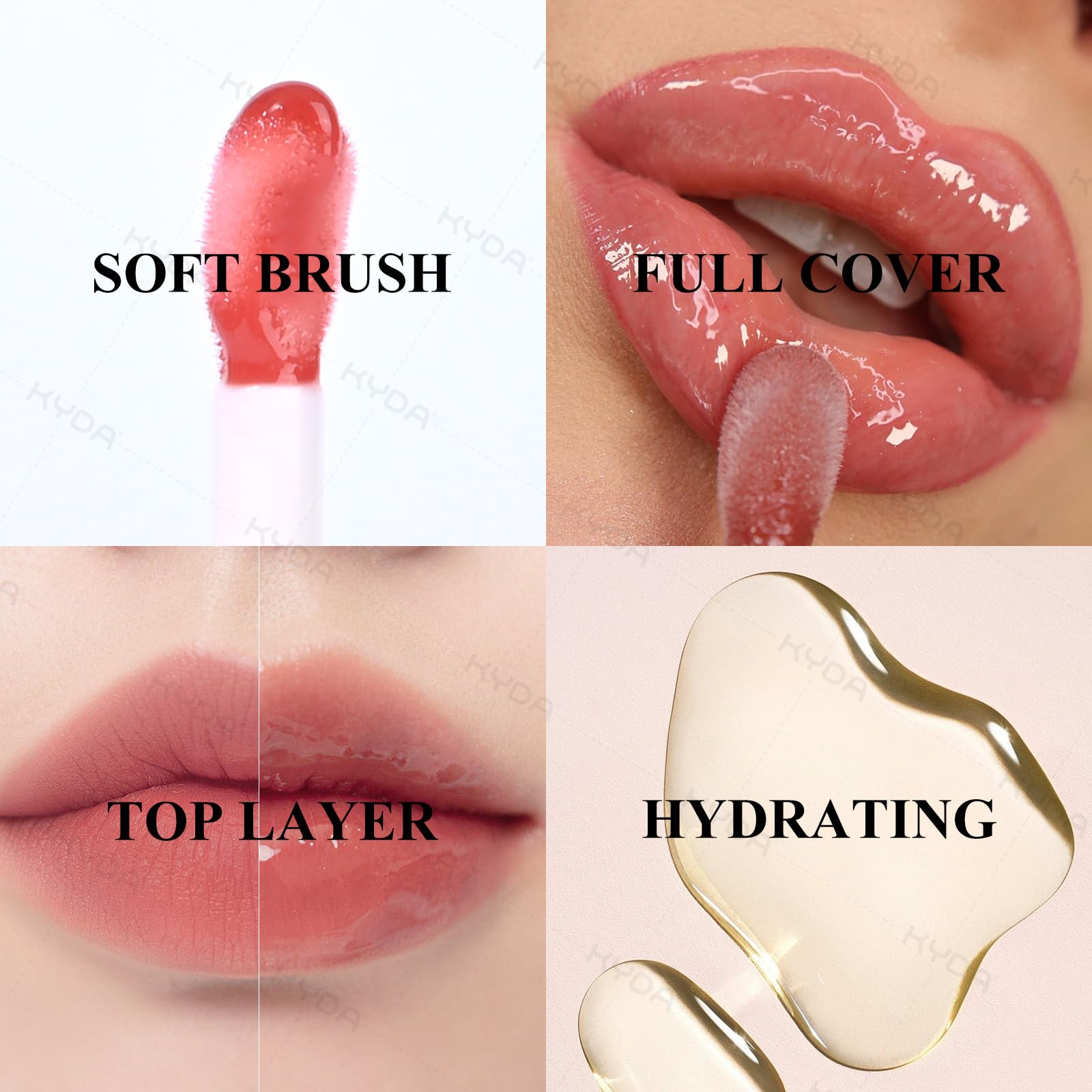 KYDA Lip Glow Oil soft brush tip enables precise application