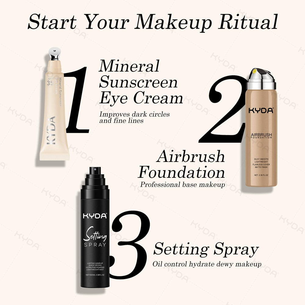 KYDA Mineral Eyes Cream matte shade swatches display three tones for skin match.