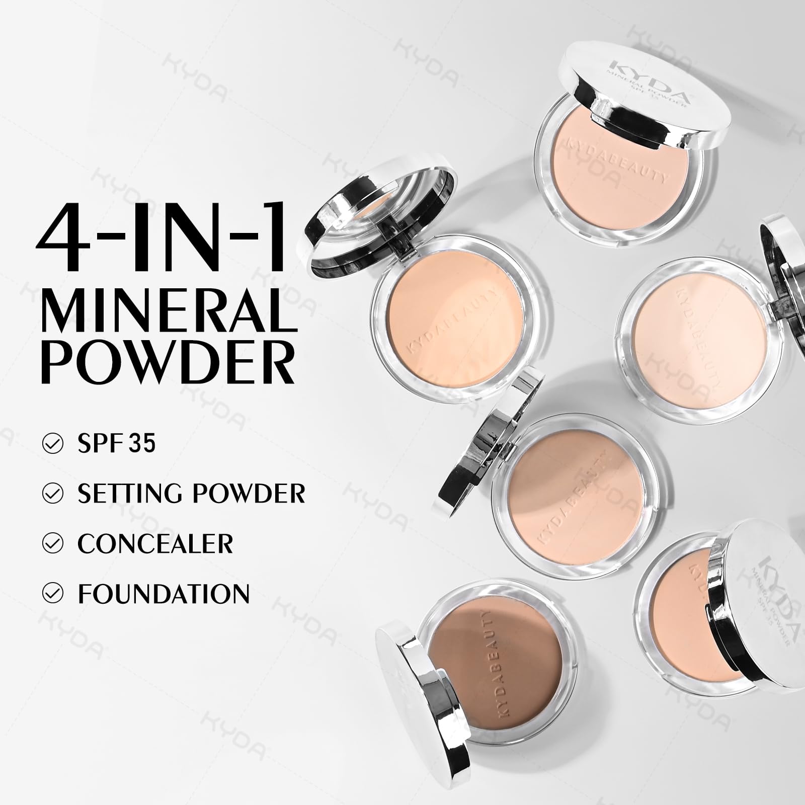 KYDA mineral powder matte finish application demonstrating weightless texture