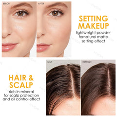 KYDA Mineral Sunscreen Setting Powder on scalp shows lightweight sun protection.