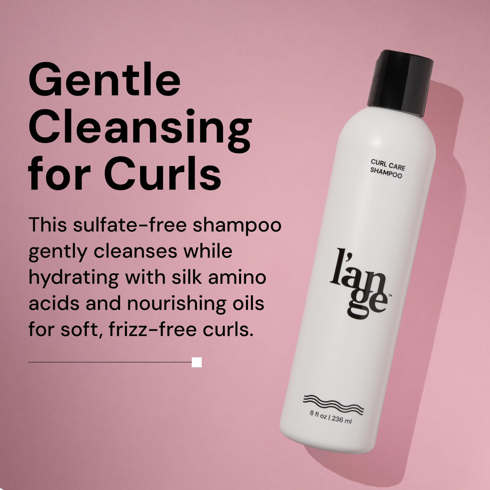 L'ANGE HAIR Curl Care Gentle Shampoo pump demonstrates easy, controlled dispensing for convenient wash.