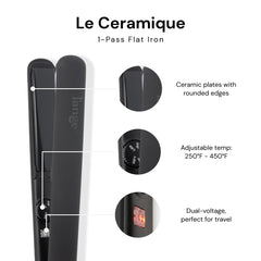L'ANGE HAIR Le Ceramique 1-Pass Flat Iron on hair enables quick straightening.