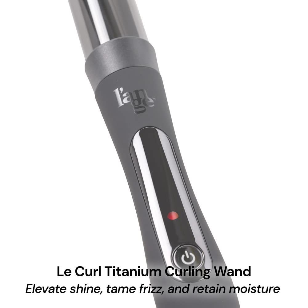 L'ANGE Hair Le Curl 32mm titanium wand heats quickly to 410°F for consistent curls.