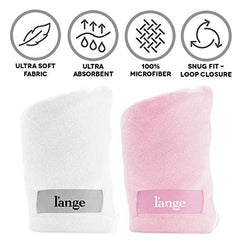 Model wearing L'ANGE HAIR Microfiber Hair Wrap demonstrates hands-free drying.