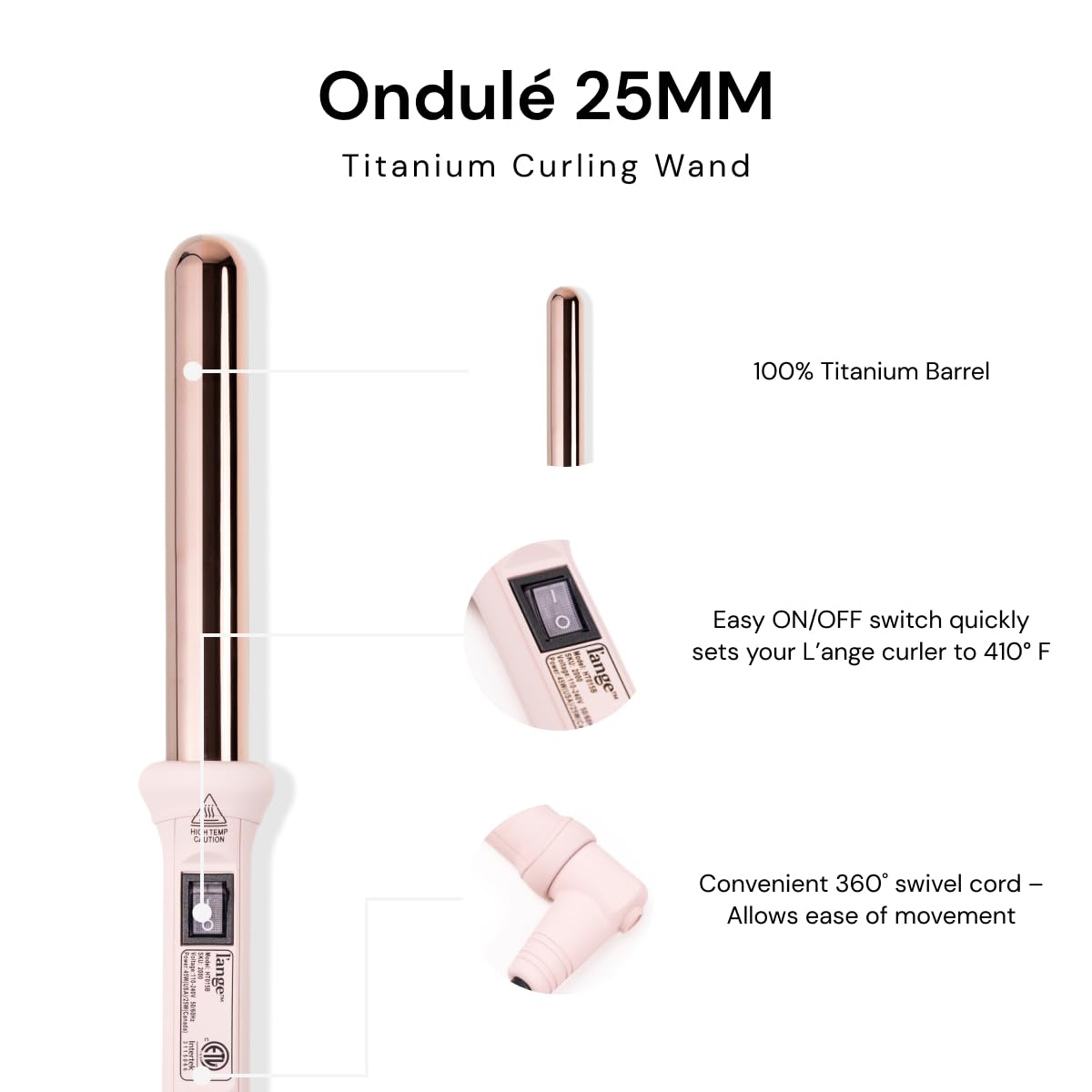 L'ANGE HAIR Ondulé in-use curling wand creating polished curls and lasting shine.