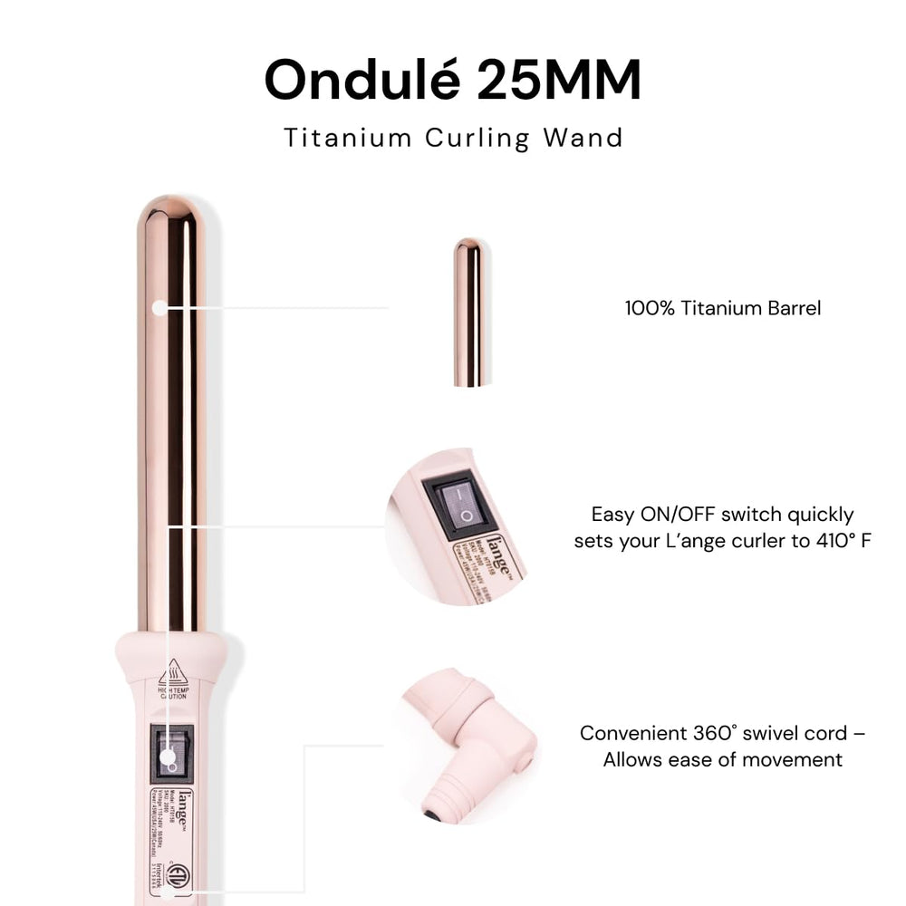 L'ANGE HAIR Ondulé in-use curling wand creating polished curls and lasting shine.