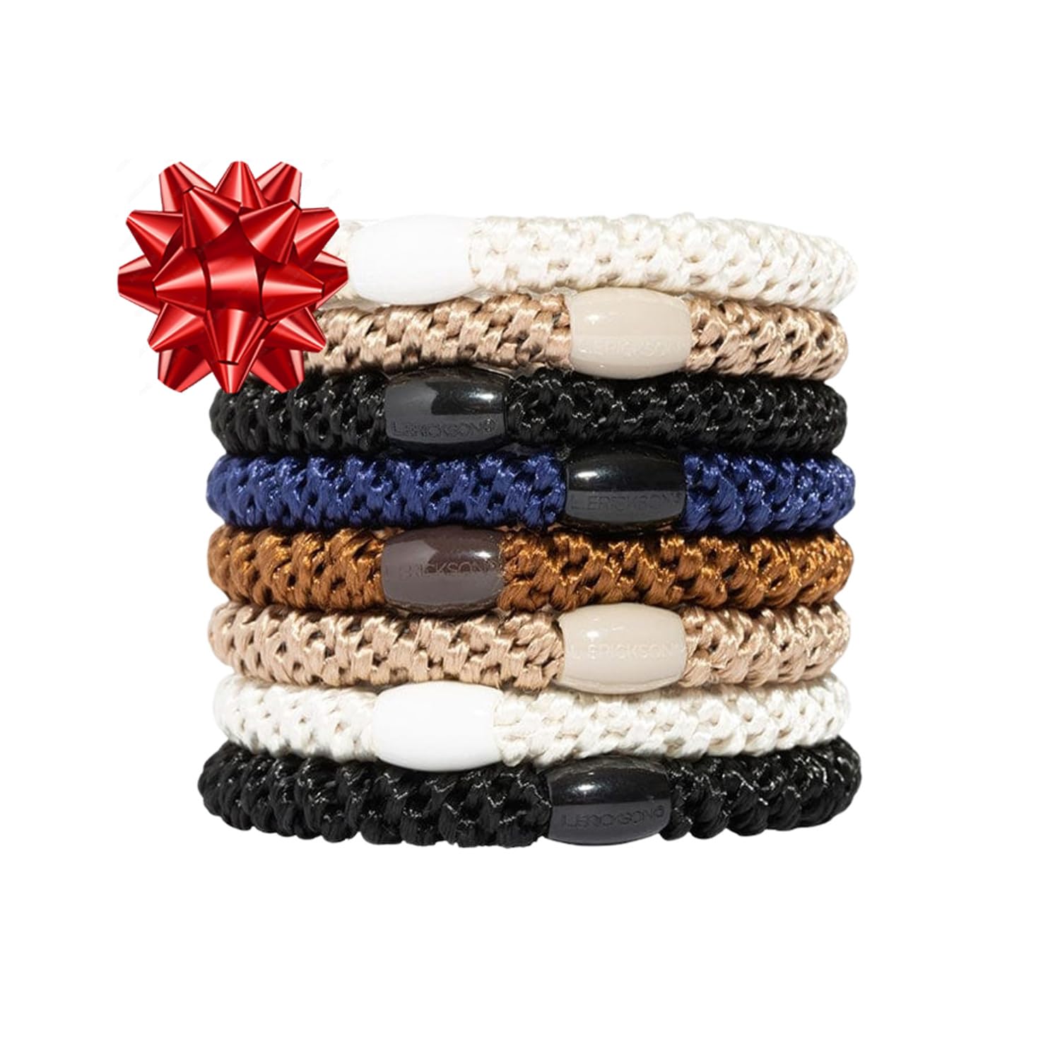 L. Erickson hair ties brown and black 8-pack closeup showing secure hold without crease