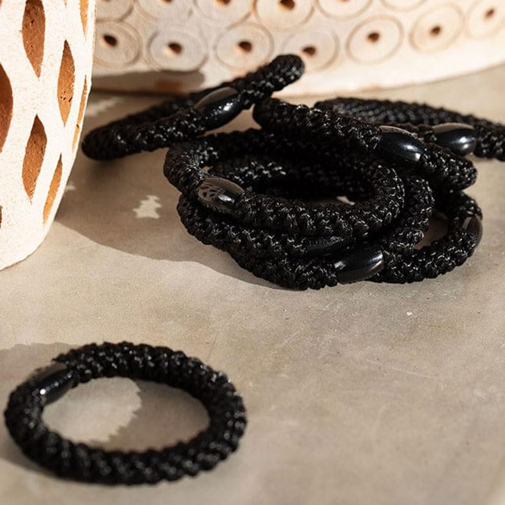 L. Erickson Grab and Go Ponytail Holders closeup of matching black bead
