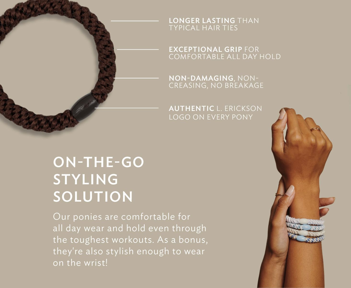 L. Erickson Grab and Go Ponytail Holders eight-pack for versatile styling