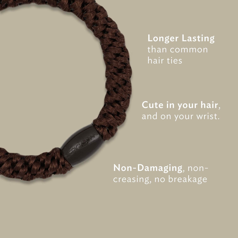 L. Erickson grab-and-go ponytail holders mocha close-up for durable, slip-free styling.