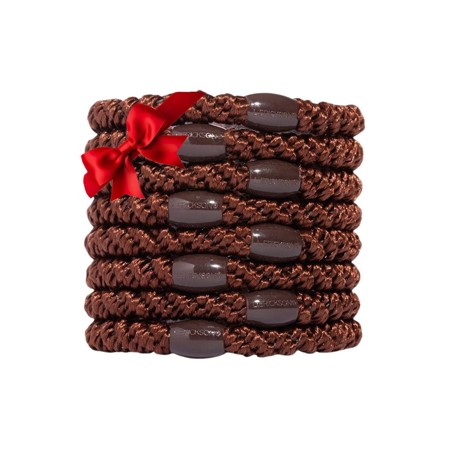 L. Erickson hair ties in coffee brown close-up show braided bands for strong hold.