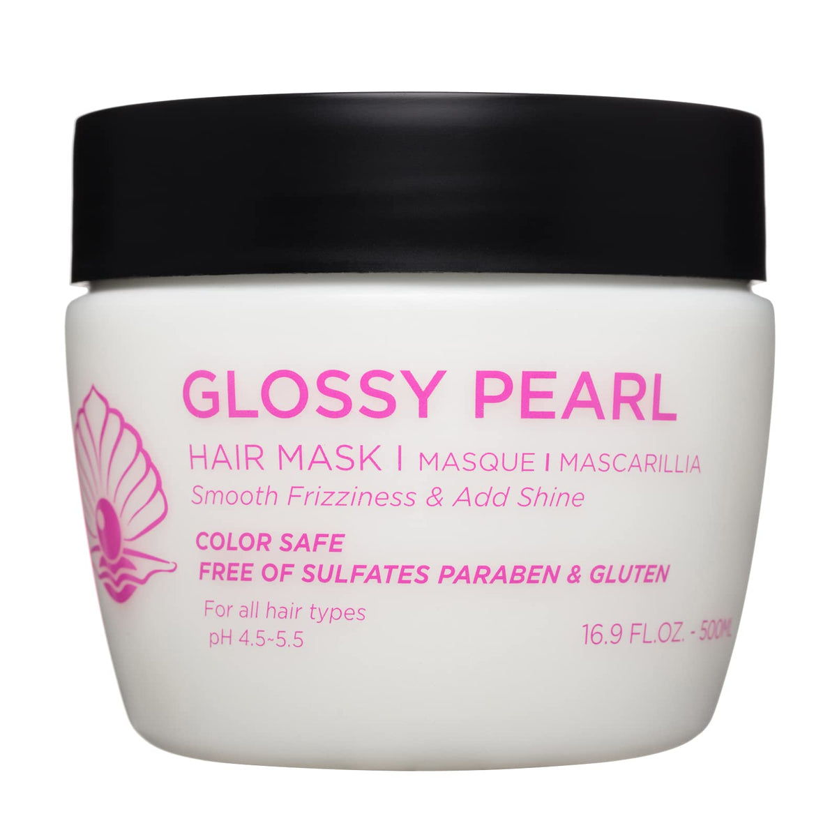 L Luseta Glossy Pearl Hair Mask jar closeup showing smoothing formula